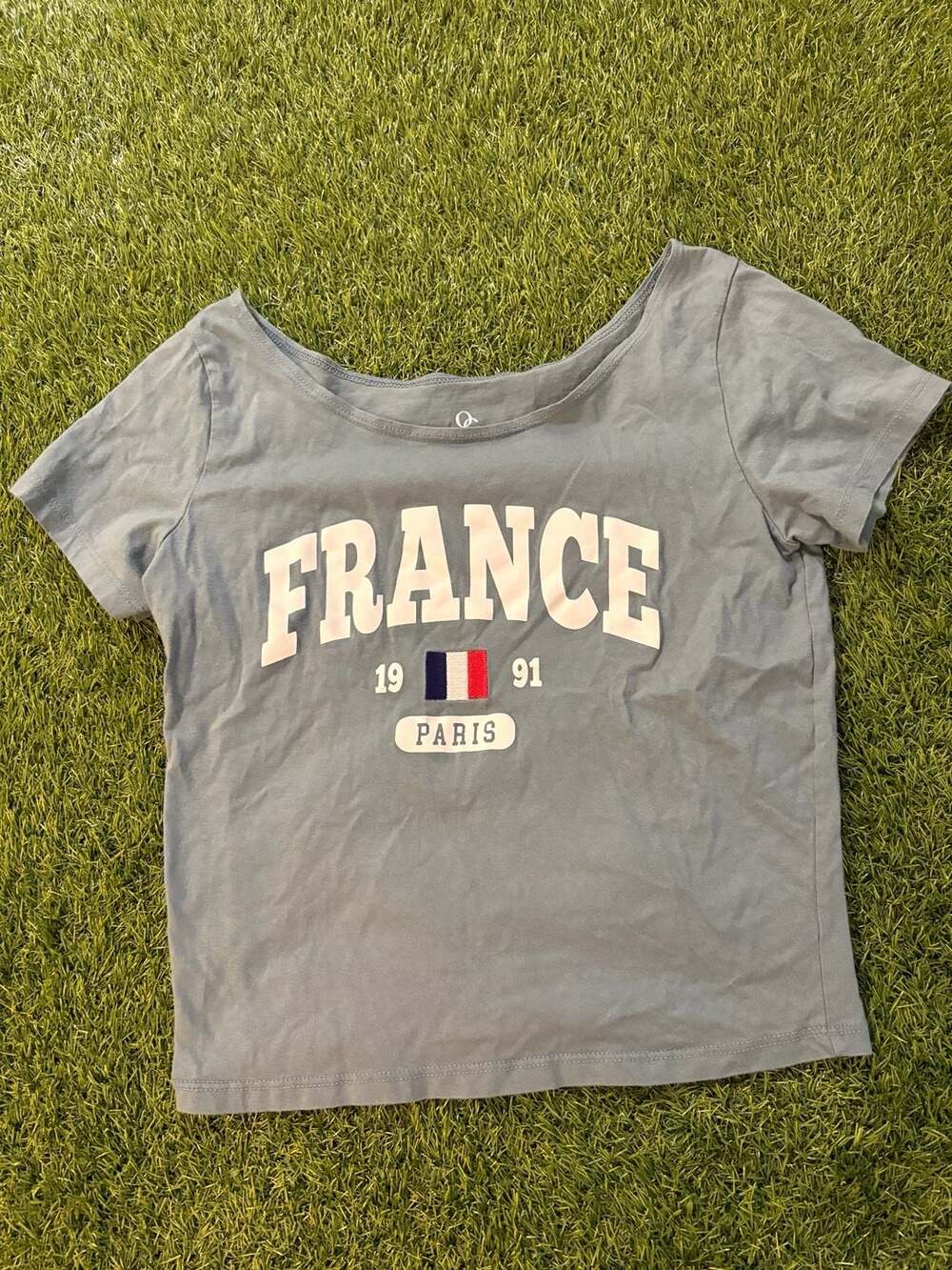 Organic Generation France Paris 1991 Graphic Crop Top Blue Size S